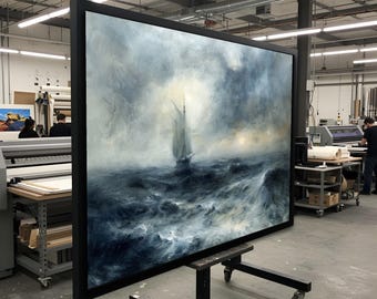 Stormy Sea Canvas, Sailing Ship Painting, Ocean Wall Art, Nautical Canvas Design, Maritime Decor, Ready to Hang, Sailboat Print