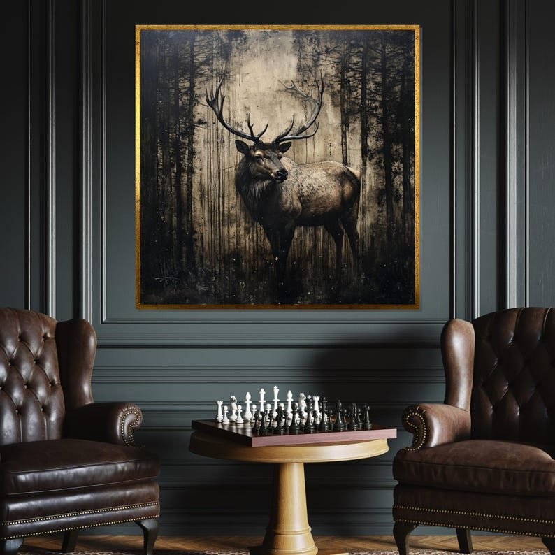 Lienzo de ciervo majestuoso, arte mural de alce del bosque, escena silvestre, impresión de pared de animales, diseño de lienzo para pared, decoración lista para colgar, arte de regalo imagen 2