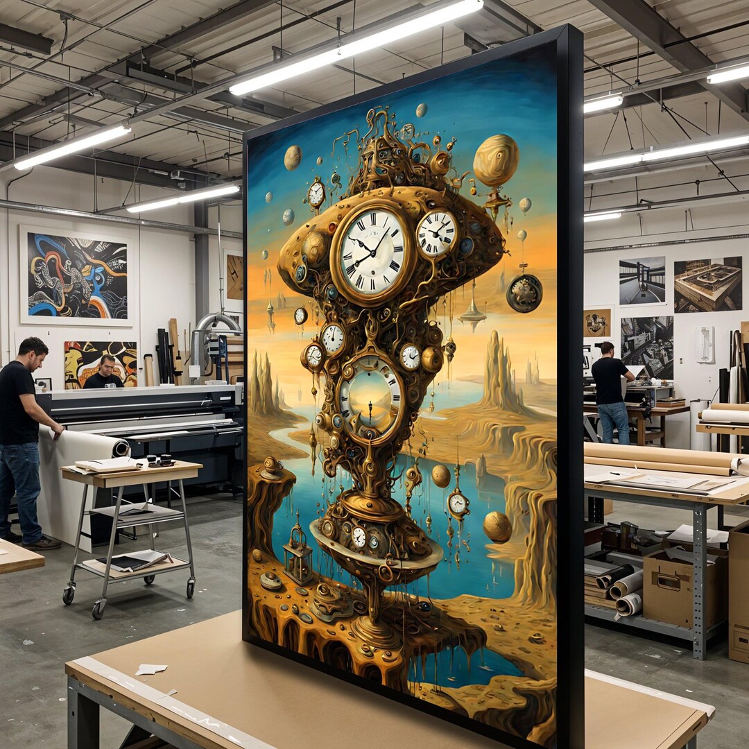 Surreal Timepiece Canvas, Clock Landscape Art, Surrealist Wall Art ...