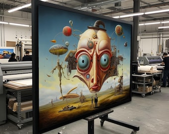 Surrealist Robot Canvas, Futuristic Face Art Print, Steampunk Wall Decor, SciFi Canvas Design, Ready to Hang Unique Decoration