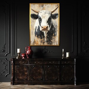 Rustic Cow Wall Art, Farm Animal Canvas, Black and White Cow Painting, Country Style Decor, Modern Farmhouse Artwork, Ready-to-Hang image 7