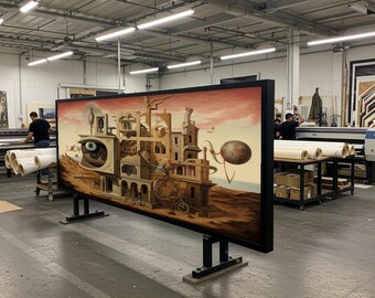 Surreal Eye Building Canvas, Abstract Wall Art, Surrealist Landscape Print, Canvas Art Design, Ready to Hang Home Decoration