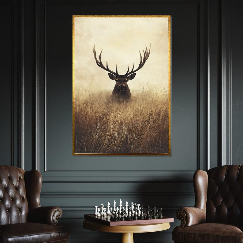Majestic Stag Canvas, Deer Wall Art, Wildlife Canvas Art, Forest Animal Poster, Wall Art Canvas Design, Ready To Hang Decoration image 2