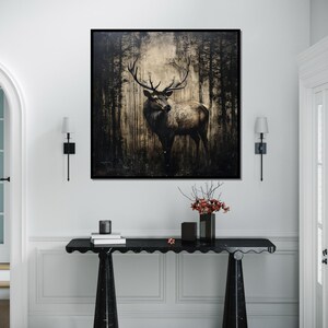 Lienzo de ciervo majestuoso, arte mural de alce del bosque, escena silvestre, impresión de pared de animales, diseño de lienzo para pared, decoración lista para colgar, arte de regalo imagen 3