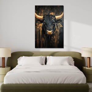 Gyllene tjurcanvas, abstrakt djurkonst, tjurväggtryck, guldstänk, väggkonstcanvasdesign, redo att hängas, heminredningspresentcanvas bild 6