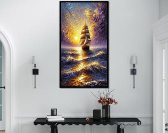 Sailing Ship Canvas, Sunset Seascape Art, Ship Wall Art Print, Ocean Canvas Design, Nautical Home Decor, Ready To Hang Gift Art