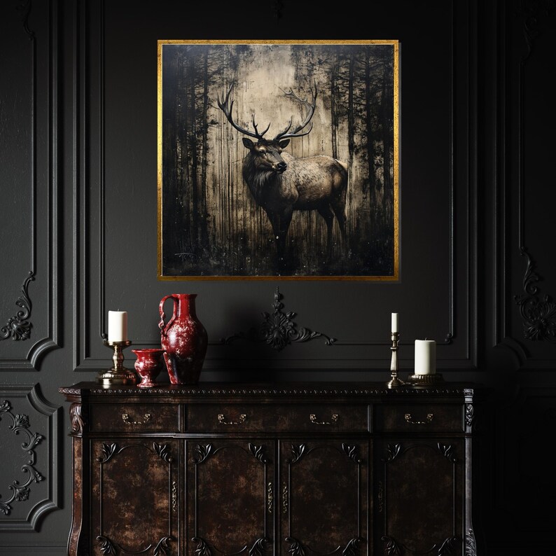 Lienzo de ciervo majestuoso, arte mural de alce del bosque, escena silvestre, impresión de pared de animales, diseño de lienzo para pared, decoración lista para colgar, arte de regalo imagen 7