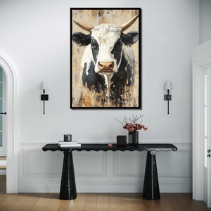 Rustic Cow Wall Art, Farm Animal Canvas, Black and White Cow Painting, Country Style Decor, Modern Farmhouse Artwork, Ready-to-Hang image 3
