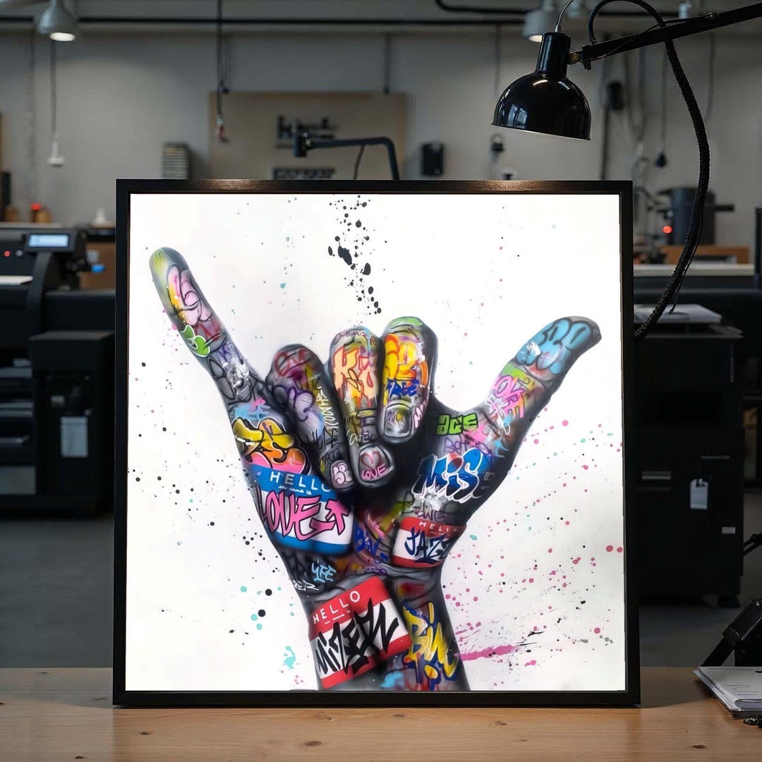 Graffiti Hand Art, Urban Shaka Sign Canvas, Colorful Street Art Graffiti Hand Art, Urban Shaka Sign Canvas, Colorful Street Art