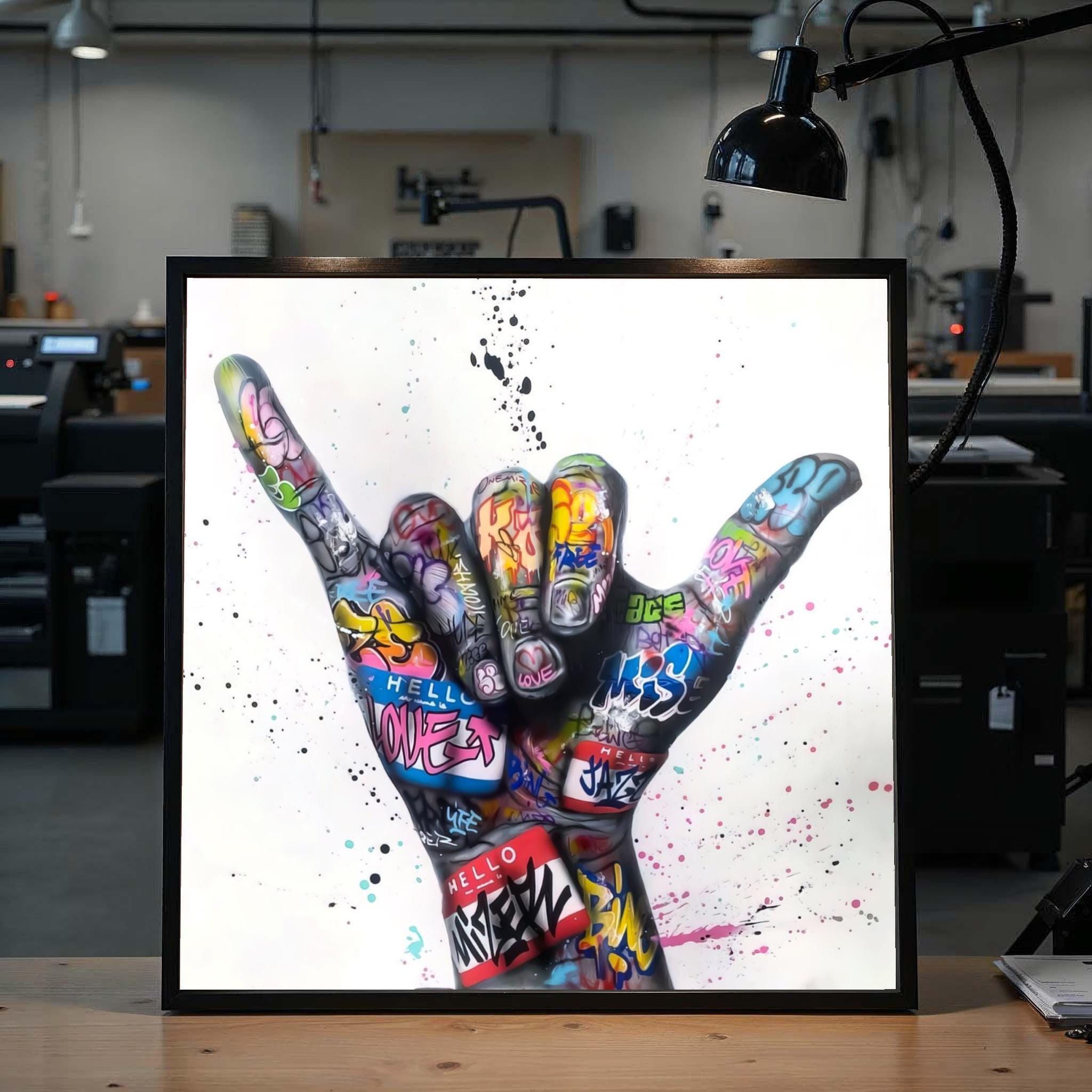 Graffiti Hand Art, Urban Shaka Sign Canvas, Colorful Street Art