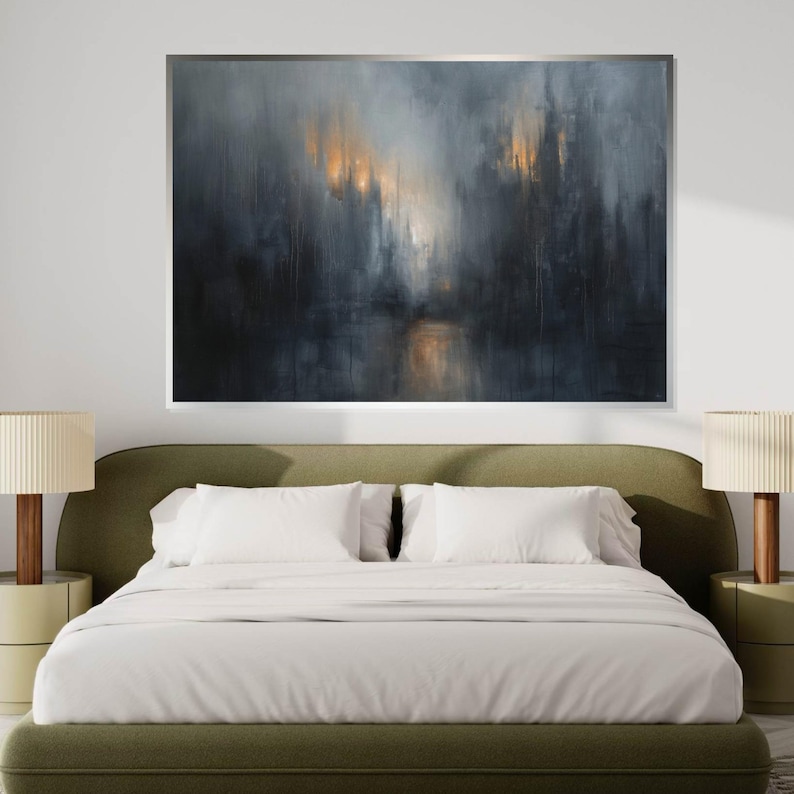 Misty Cityscape Canvas, Abstract Urban Wall Art, Dark Atmosphere City Print, Wall Art Canvas Design, Ready to Hang Decoration image 4