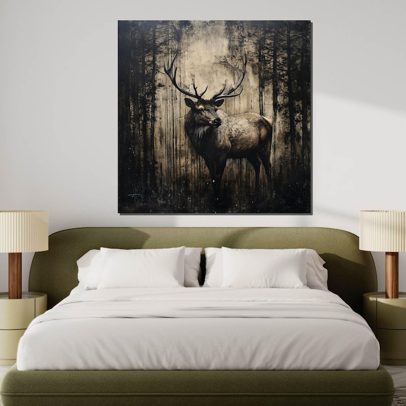 Lienzo de ciervo majestuoso, arte mural de alce del bosque, escena silvestre, impresión de pared de animales, diseño de lienzo para pared, decoración lista para colgar, arte de regalo imagen 6