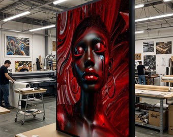 Belleza Roja Mística, Retrato Abstracto en Lienzo, Arte en Negro y Rojo, Diseño de Lienzo para Decoración de Pared, Listo para Colgar