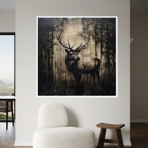Lienzo de ciervo majestuoso, arte mural de alce del bosque, escena silvestre, impresión de pared de animales, diseño de lienzo para pared, decoración lista para colgar, arte de regalo imagen 5