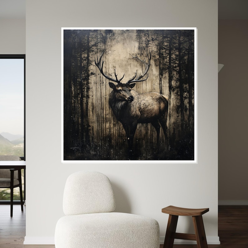Lienzo de ciervo majestuoso, arte mural de alce del bosque, escena silvestre, impresión de pared de animales, diseño de lienzo para pared, decoración lista para colgar, arte de regalo imagen 5