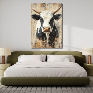 Rustic Cow Wall Art, Farm Animal Canvas, Black and White Cow Painting, Country Style Decor, Modern Farmhouse Artwork, Ready-to-Hang image 6