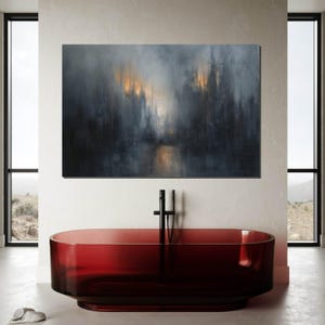 Misty Cityscape Canvas, Abstract Urban Wall Art, Dark Atmosphere City Print, Wall Art Canvas Design, Ready to Hang Decoration image 6