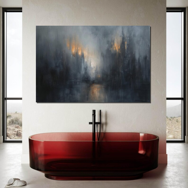 Misty Cityscape Canvas, Abstract Urban Wall Art, Dark Atmosphere City Print, Wall Art Canvas Design, Ready to Hang Decoration image 6