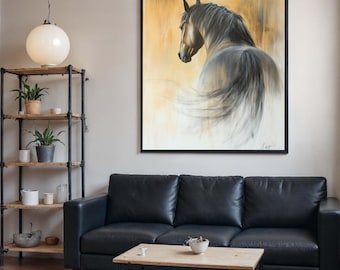 Elegant paard canvas, kunst aan de muur paard, dierlijke canvasafdruk, portret paard, portret van het paard, muurkunst canvas ontwerp, klaar om op te hangen decoratie, cadeaukunst