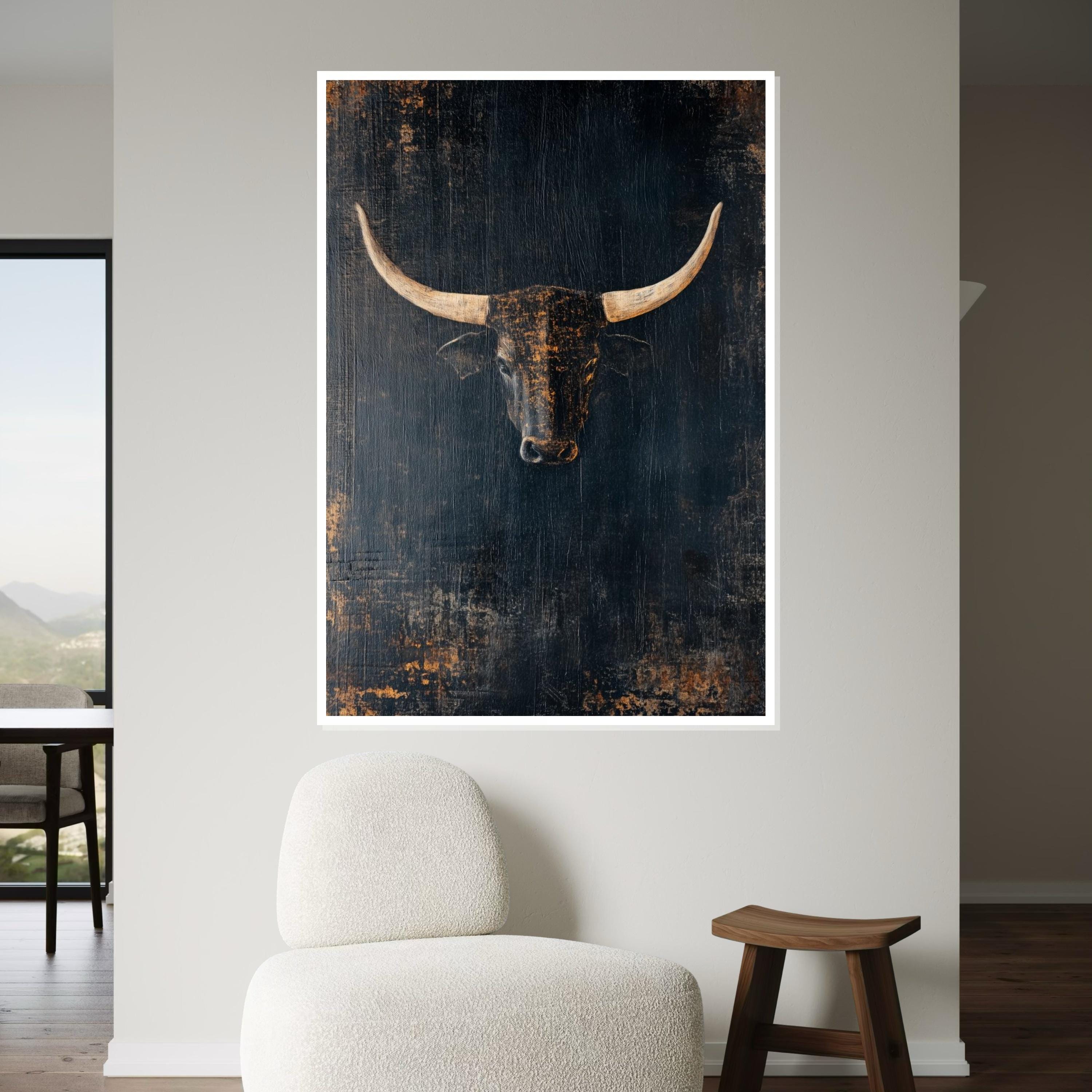 Rustic Bull Majestic Bull Canvas Art, Rustic Bull Wall Print, Animal Wall Art, Dark ...