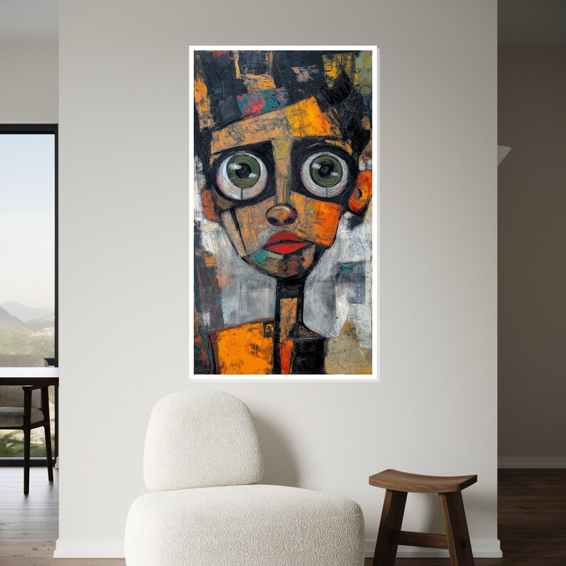 Abstract Expressionist Portrait, Big Eyes Canvas Art, Cubist Face Art ...
