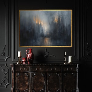 Misty Cityscape Canvas, Abstract Urban Wall Art, Dark Atmosphere City Print, Wall Art Canvas Design, Ready to Hang Decoration image 7