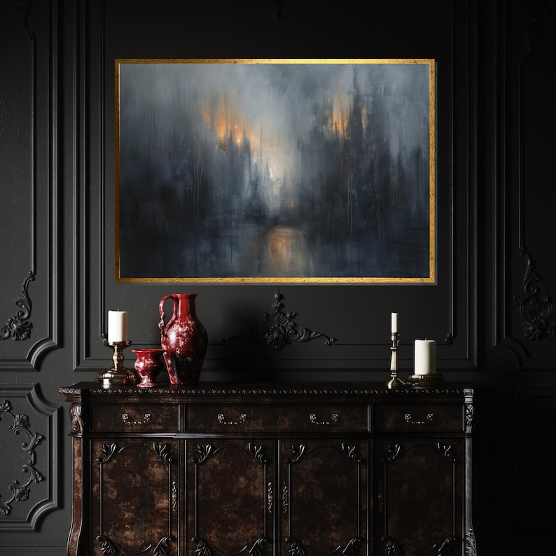 Misty Cityscape Canvas, Abstract Urban Wall Art, Dark Atmosphere City Print, Wall Art Canvas Design, Ready to Hang Decoration image 7