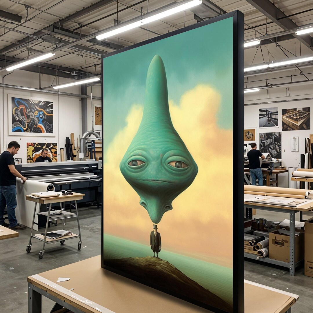Surreal Alien Canvas, Green Alien Head Art, Man in Suit, Wall Art ...