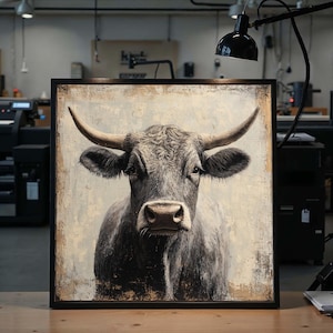 Majestic Bull Canvas, Farm Animal Wall Art, Rustic Bull Portrait, Wall Art Canvas Design, Ready to Hang Home Decor, Bull Print Poster