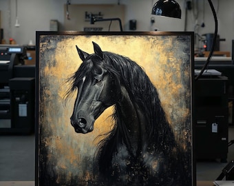 Majestic Black Stallion Canvas Art, Horse Wall Print, Elegant Equine Decor, Wall Art Canvas Design, Ready To Hang Decoration