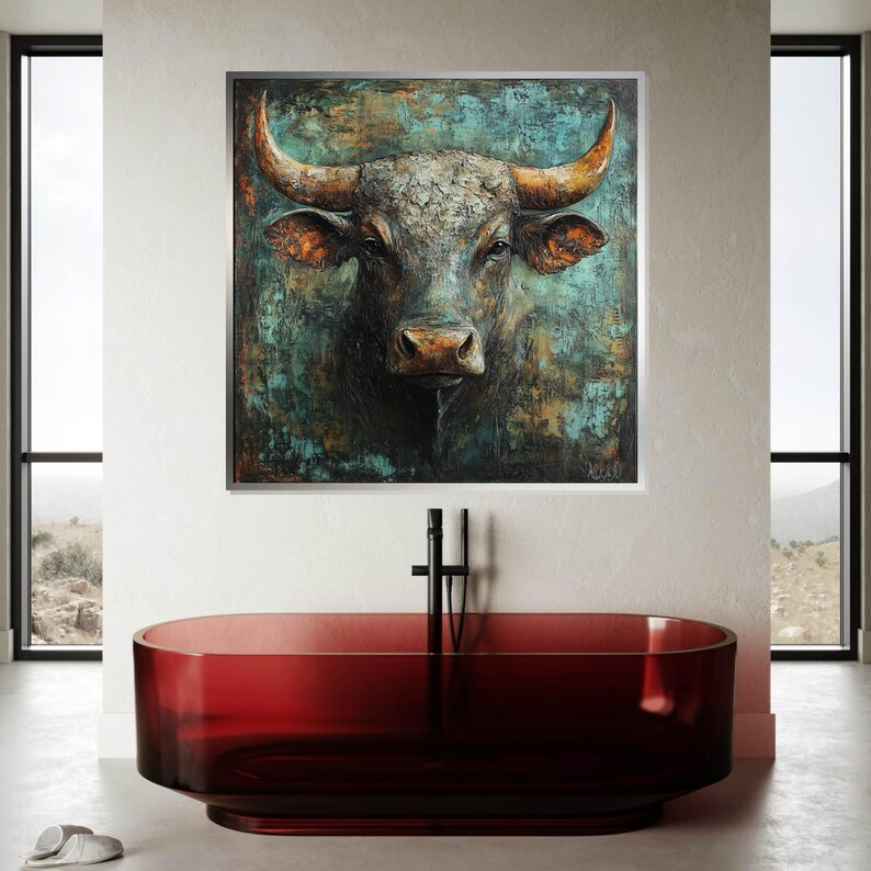 Rustic Bull Majestic Bull Canvas, Rustic Bull Head Art, Textured Wall Art, Animal ...