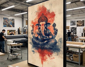 Ganesha Canvas Art, Elephant God Wall Print, Spiritual Decor, Wall Art Canvas Design, Vibrant Colors, Ready To Hang Decoration