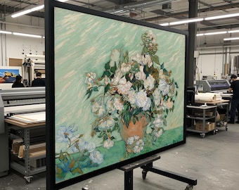 Van Gogh Rosen Leinwand, Floral Kunstdruck, impressionistische Wandkunst, grünes Blumen Poster, Wandkunst-Leinwanddesign, fertig zum Aufhängen