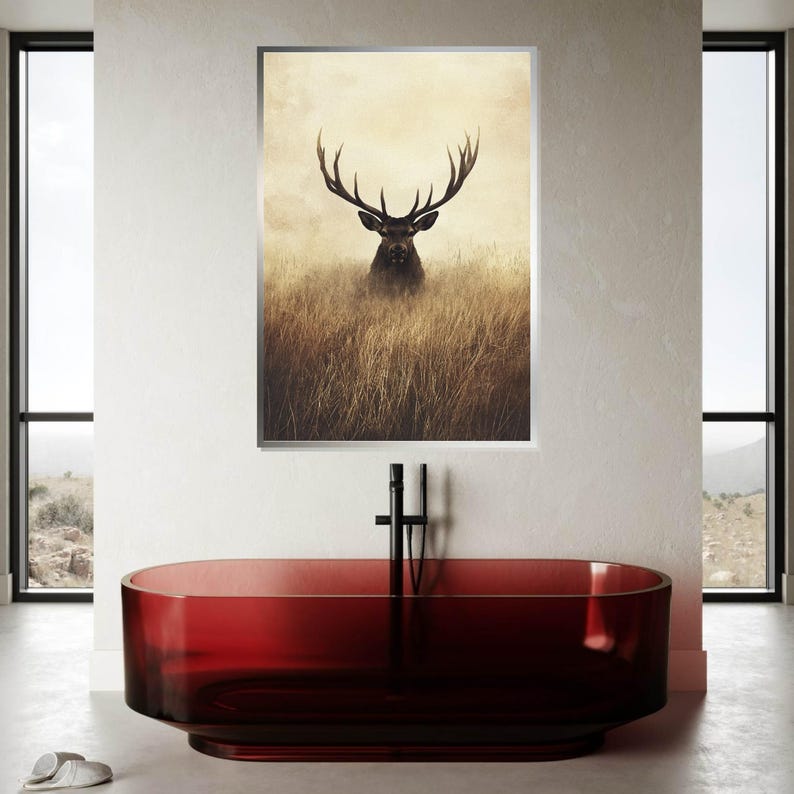 Majestic Stag Canvas, Deer Wall Art, Wildlife Canvas Art, Forest Animal Poster, Wall Art Canvas Design, Ready To Hang Decoration image 4