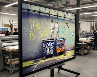 Urban Street Art, Life is Short muurkunst, canvas in graffitistijl, edgy stedenbouwkundig ontwerp, muurkunst canvasontwerp, klaar om op te hangen decoratie