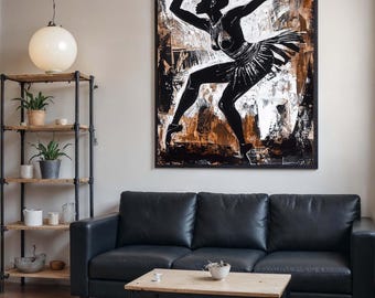 Tribal Dance Silhouette Canvas,Abstract African Movement Art,Bold Black and White Artwork,CulturalExpression Wall Decor,Ready to Hang Canvas