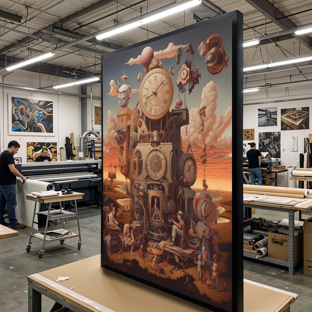 Surreal Time Machine Canvas, Fantasy Clock Art, Whimsical Wall Art ...
