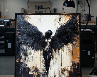 Dark Angel Canvas Art, Black Winged Figure, Abstract Angel Print, Wall Art Canvas Design, Ready to Hang, Modern Art Decor