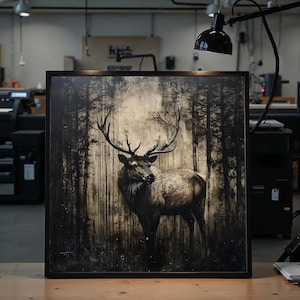 Lienzo de ciervo majestuoso, arte mural de alce del bosque, escena silvestre, impresión de pared de animales, diseño de lienzo para pared, decoración lista para colgar, arte de regalo imagen 1