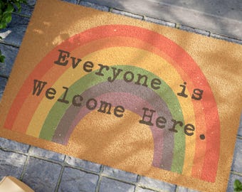Everyone is Welcome Here Doormat | Rainbow Welcome Mat