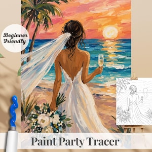 Kit para Festa de Pintura DIY para Noivas: Imprima o contorno da tela e faça você mesmo - Modelo para Despedida de Solteira - Nível Iniciante - Madrinhas