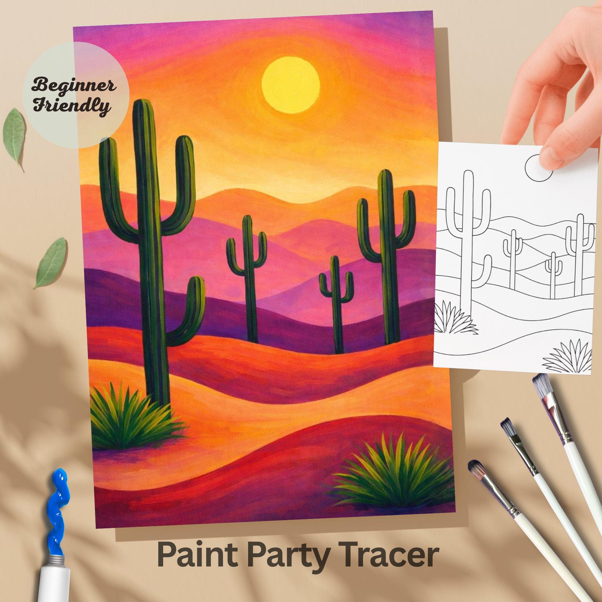 Cinco De Mayo Desert DIY Paint and Sip Printable Tracer Pre-Drawn…