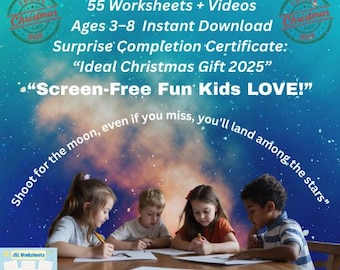 Gift Christmas Hoilday  Kid Activity Learning Bundle 55 Worksheets  24 Videos Ages 3 to 8