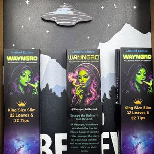 Wayngro King Size Slim Rolling  Papers - Cosmic Green Tips Limited Edition - 3 Pack