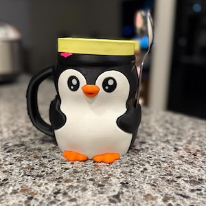 3D Printed Penguin Ice Cream Pint Holder with Spoon Slots | Cute Dessert Cup Holder Gift