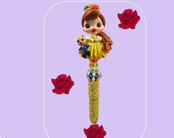 Clay doll Beauty and the beast Belle Rhinestone Pen