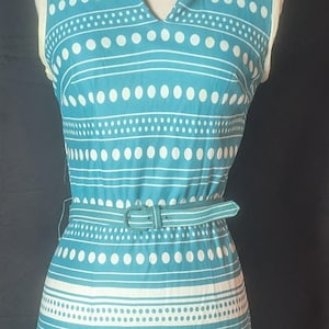 60s 70s Bershire B-tween Nylon Mod Polka Dot Fitted Dress 6 4 S
