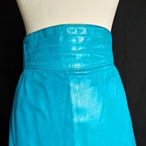 Escada 80s Turquise Leather Hight Waist Pencil Skirt Sz 42 Waist 32&quot;