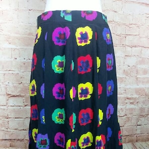 Laurel by Escada 90s Pop Art Silk Trumpet Skirt Florescent Flowers on Black Size 44