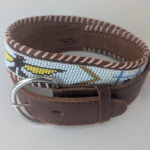 Vintage Southwestern Beaded‎ Leather Belt Thunderbird Geometric Boho Red Brown Vintage Bead Thunderbird Leather Belt - Etsy main image 4